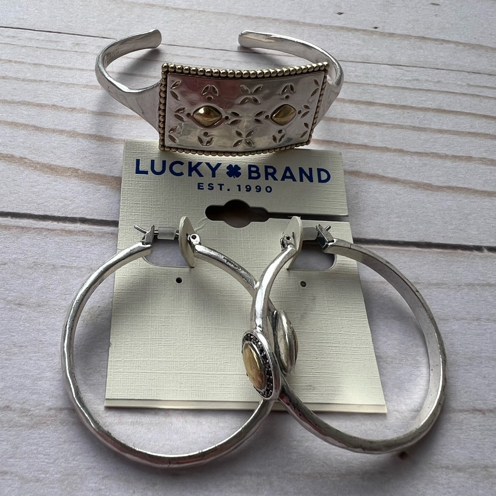 Lucky Brand two toned pave bracelet and earrings